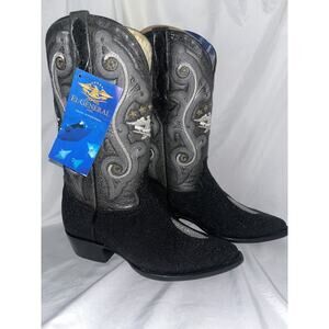 Exotic Black Genuine Stingray Leather Western Cowboy Boots Mens Size 7